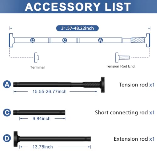 Image of Tension Curtain Rod 32-48Inch Black Shower Rod Tension Rod Adjustable