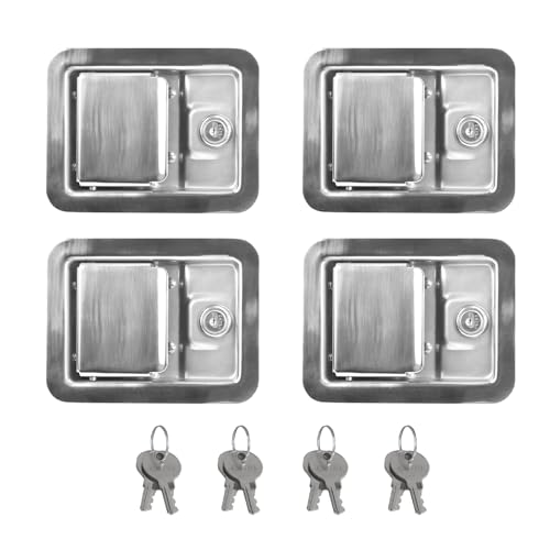 Truck Tool Box Lock Replacement 5.5 Stainless Steel Tool Box Latch Replacement Handle with 4 Keys for RV Truck Toolboxes Trailer Door Latch UTV Campers (4 Pack).