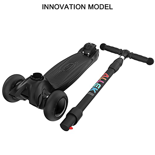 Image of Allek Kick Scooter B03, Lean 'N Glide 3-Wheeled Push Scooter with Extra Wide PU Light-Up Wheels, Any Height Adjustable Handlebar and Strong Thick Deck for Children from 3-12yrs (Black)
