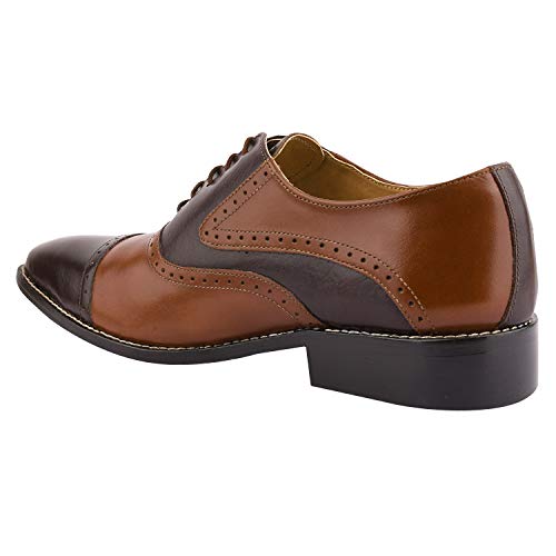 Image of Mens Burnished Toe Genuine Leather Adults Lace Up Oxford Dress Shoes