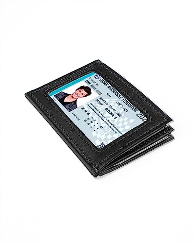 Slimmy Slim Wallet for Men RFID Blocking - bolstr OG3 Minimalist Wallet for Men – 8mm Thin Mens Front Pocket Wallet, 3 Pocket, 2 Panel Full-Grain Genuine Leather – 101 x 76mm Premium EDC Black Wallet