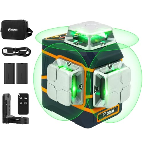 CIGMAN CM801 Nivel Láser 3x360 °, Láser Verde, Nivel Láser Automático Profesional con 2 Pilas Extraíbles, Línea láser Ho...