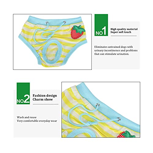 Image of Washable Pet Diapers Size S for Small Pigs Dogs, Adjustable Reusable Physiological Pants with Strawberry Pattern, Leak Proof Sanitary Underwear for Female Pet in Heat or Incontinen