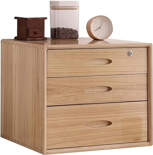 noxozoqm Multi-Layer Drawer Storage Box, Flat File Cabinet With Lockable, 1/2/3 Drawer Solid Wood A4 Treatment Storage Cabinet For Home Desktop Office(B,3 drawer)