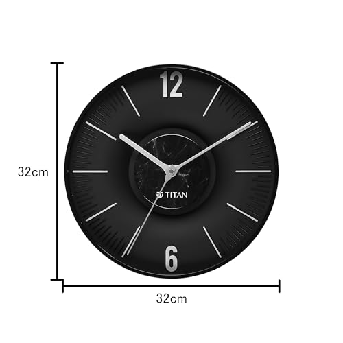 Image of Titan Earth Flare Wall Clock with Black Finish, 3D Raised Indices, Silent Sweep, Model W0093PA02 | 32 cm x 32 cm x 2.7 cm