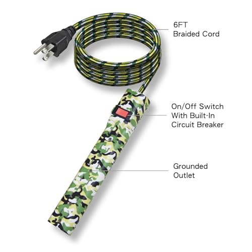 OSKOS Multitoma 6 Salidas con Cable Trenzado de 1.83 m, Protector de Circuito Integrado, Montable en Pared, Verde Camuflaje miniatura 5