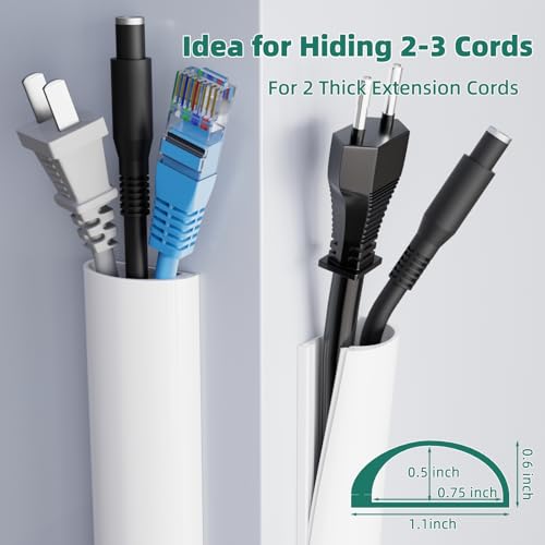 Cord Hider Raceway Kit, 118 inch Wall Cable Hider for 1-2 Cable, Silicone Material Hiding Wall Mount TV Powers Cords in Home Office, W0.75 H0.5in White by Vannesse - Image 3
