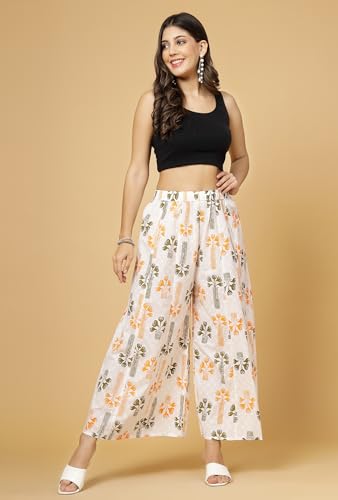 Image of Pistaa's Women's Regular Fit High Rise Pure Cotton Big Flair Printed Regular Palazzo