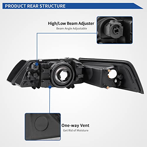 Image of OEDRO Headlight Assembly Compatible with 1999-2004 99 00 01 02 03 04 Ford Mustang, Headlamp with Amber Reflector, Black Housing Clear Lens