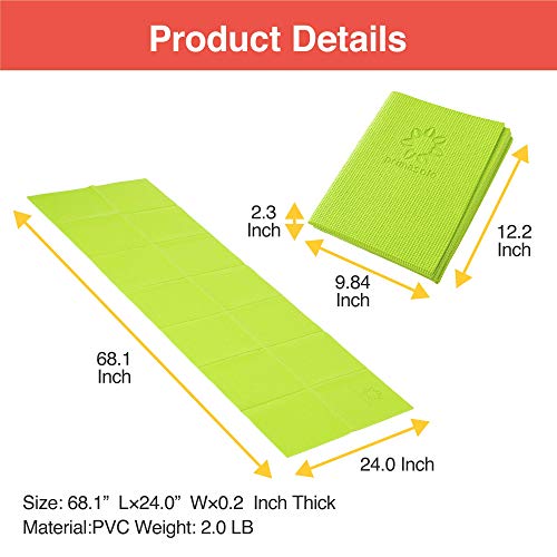 Primasole Folding Yoga Travel Pilates Mat Foldable Easy To Carry To Class Beach Park Travel Picnics 4Mm Thick Lime Green Color Pss91Nh028A #TOP5