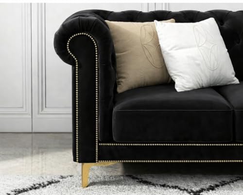 Image of Modern Classic 3 Seater Sofa Couch Fabric & Valvet Tufted Chesterfield Sofa Living Room and Office (3 Seater in Black) | Premium Material