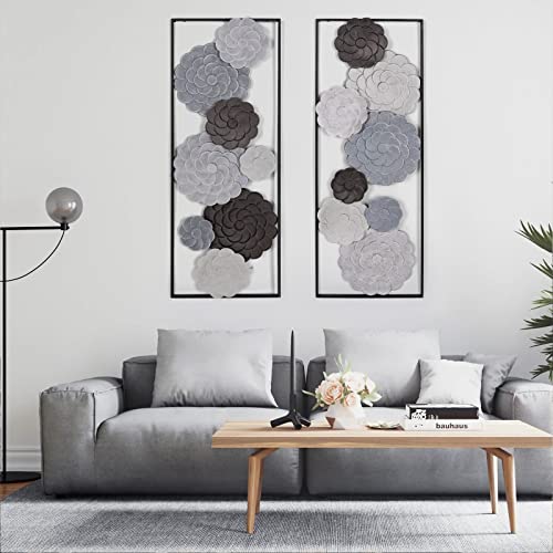 Oakrain 2 Pcs Metal Wall Art - 35.4" X 13.4" Large Metal Flower Wall Decor With Frame, Modern Home Wall Decoration Sculpture For Living Room, Office, Bedroom, Study #TOP6