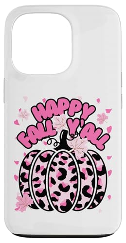 ガールズ キュート Happy Fall Y'all ピンク チーター ハロウィン パンプキン スマホケース iPhone 13 Pro 用