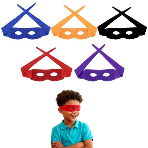 5 pièces Masque de tortue pour enfants, masques colorés bleu, jaune, noir, rouge et violet, déguisement fête, anniversaire, cosplay, ajustable et...