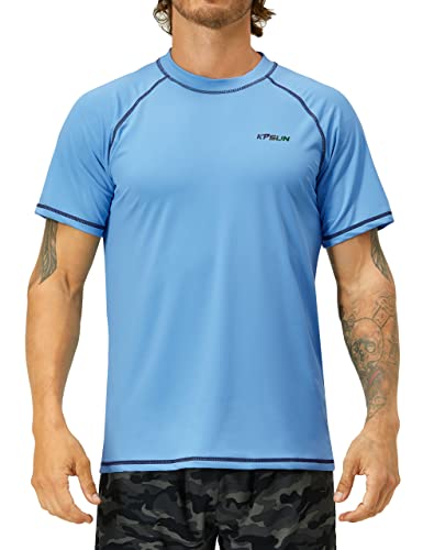 Men's Swim Shirts Short Sleeve Quick Dry Upf 50+ Sun Protection Rash Guard Beach Fishing T Shirts(Blue M) #TOP1
