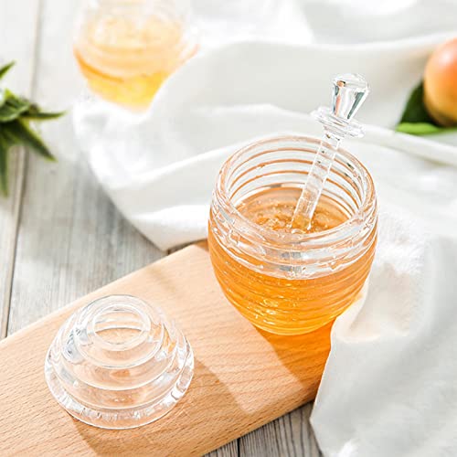 FTVOGUE 265ml Beehive-shaped Honey Jar with Dipper for Storing and Dispensing Honey, Transparent - Image 2