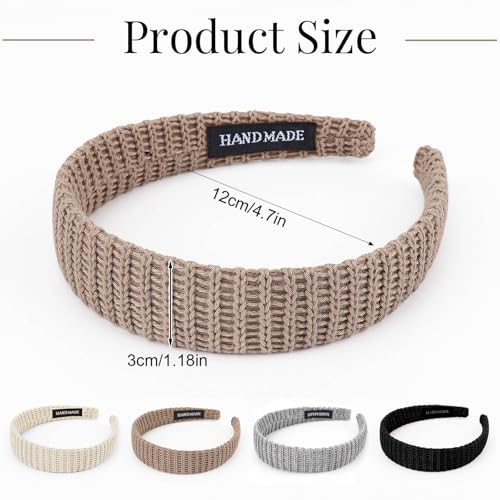 Image of DRESHOW 4 Pack Headbands for Women Thin Knitted Hairbands Turban Vintage Boho Head Bands Fashion Non Slip Head Wraps Hoop Hair Accessories