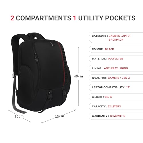 Image of URBAN TRIBE Gamzo 35L Gamers Laptop Backpack for every Genz Z | Fits 17 Inch Laptop | RGB-Ready Gaming Backpack | Anti-Theft, RFID Safe, Shockproof, Weather-Resistant | USB-C Charging, Travel Bag