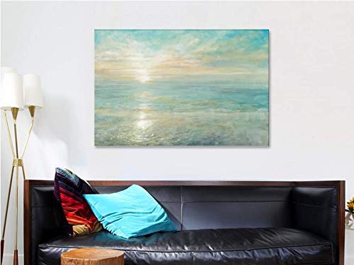 Beach Canvas Wall Art, Blue Sea Seascape Canvas Painting For Bathroom Wall Decor, Abstract Beach Ocean Wall Art For Bedroom Decor, Canvas Stretched Artwork Framed Decor Ready To Hang (24X36 Inches) #TOP3