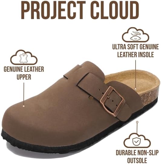 Project Cloud 100% Genuine Leather Footbed Clogs for Women - Memory Foam Arch Support Slippers for Women - Trendy Slip-ons Women's Mules & Clogs Sandals - Image 2