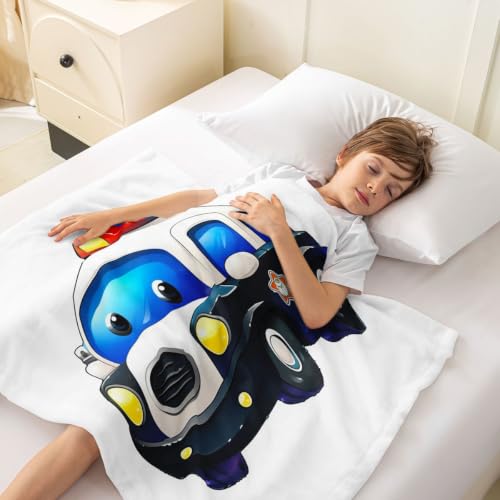 Image of Feelyou Boys Car Blanket Kids Cartoon Police Car Throw Blanket Super Soft Children Toddler Fleece Sherpa for Couch Bed Sofa Boy Cute Vehicle Plush Fuzzy BlanketBaby 30''x40''