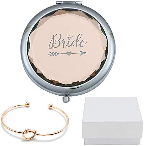 COFOZA Bride Gift Champagne Compact Pocket Makeup Mirror with Rose Gold Knot Bracelet and Gift Box for Bridal Shower Wedding Proposal Wifey Gift Marriage Bride to Be Engagement Gift