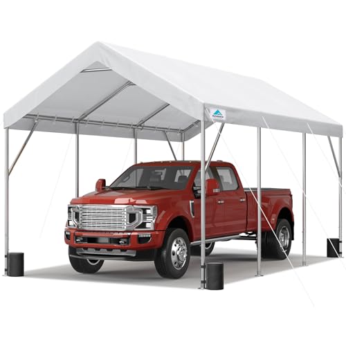 Image of ADVANCE OUTDOOR 12x20 ft Heavy Duty Carport Potable Car Canopy Garage Party Tent Boat Shelter, Adjustable Height from 9.8 ft to 11.3 ft, White