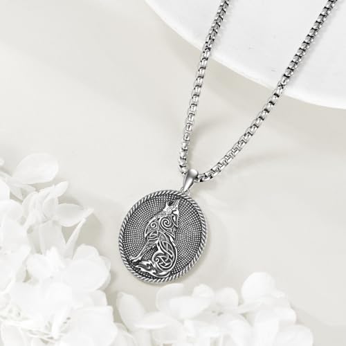 KQF Viking Nordic Necklace 925 Sterling Silver Celtic Wolf/Eagle/Elk/Horse/Raven/Bear Paw Valknut Pendant Norse Jewelry Gift for Men Women3