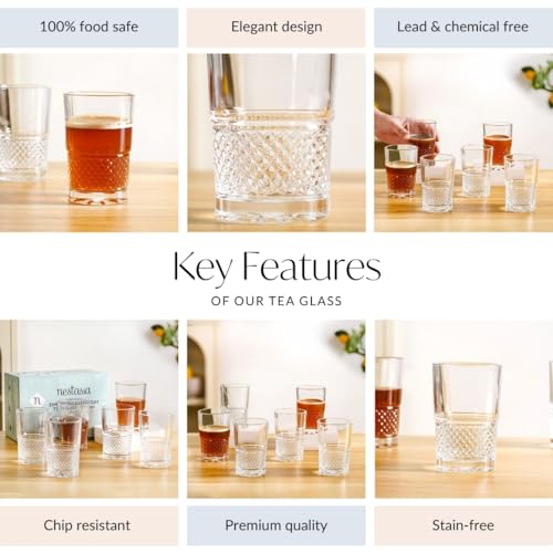Image of Nestasia Transparent Small Glass Tumblers Set of 6 (190 ml Each) - 100% Food Safe & Chip Resistant Diamond Textured Glasses - Ideal for Water, Tea, Coffee & Refreshments - Perfect for Gifting