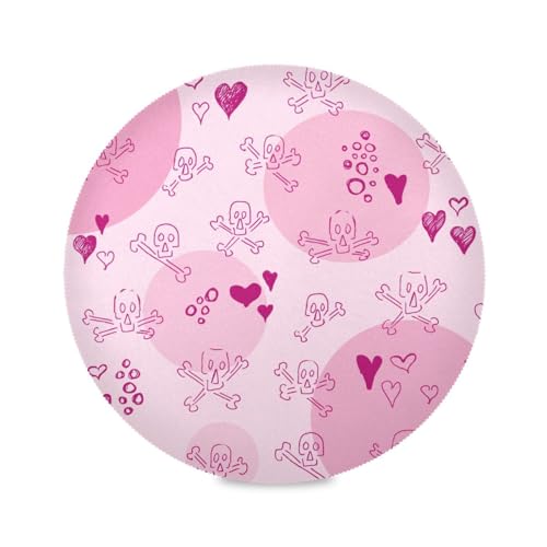 Place mats for Kitchen Table Round Doodle Pink Festive Heart Valentine Days Skulls Farmhouse Waterproof placemats Reversible Quilted placemats placemats Washable Plastic underplate mat