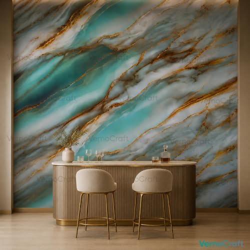 Image of Foil Paper Kitchen Wallpaper Self Adhesive Oilproof Waterproof Heat Resistant PVC Sheet for Countertop Backsplash Furniture and Wall (Sky Blue Marble 60x200cm) 12.92 Square feet Pack of 1