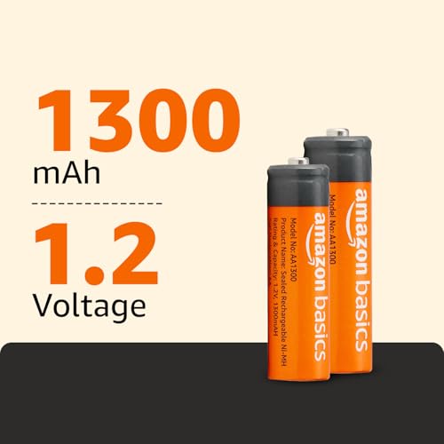 Image of Amazon Basics AA Rechargeable Batteries | 1300 mAh with 1.2 V Power| Ni-MH Batteries (Pack of 2)