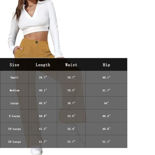 Corduroy Pants for Women Elastic High Waisted Straight Leg Pants with Pockets Casual Stretchy Pants Pull On Trousers2
