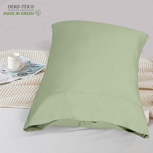 Image of ROYALE LINENS 300 Thread Count 100% Long Staple Combed Cotton Pillowcases Set of 2 - Ultra Soft - King Bed Pillow Cover - 20 inchx30 inch - Breathable, Cool & Crisp Percale Pillow Cases (King, Sage Green)
