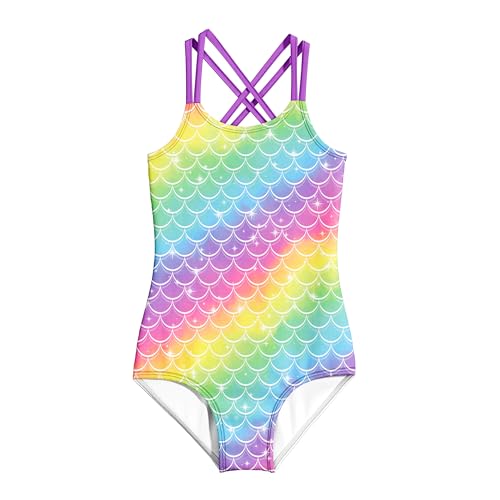 Image of LQSZ Girls One Piece Swimsuits Quick Dry Beach Bathing Suit Cross Shoulder Strap Swimwear