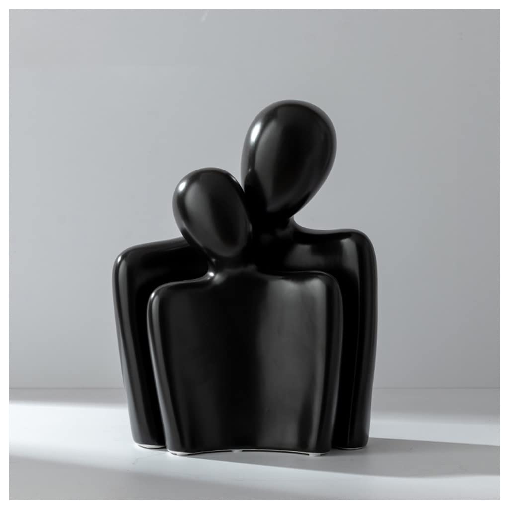 GHKryD statue, Hugging Lovers Collectible Figurines Ceramic Couple Sculptures Home Decor, Knick Knacks Gifts Tv Stand(Black a)