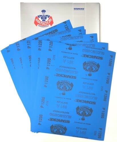 Matador Abrasive Wet to Dry Sandpaper 25 Sheets 1200 Grit 9" x 11" Silicon Carbide Waterproof Paper Backing Made in Germany