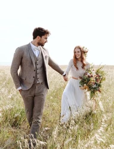 Wangyue Men's Linen Suit 3 Piece Suit Slim Fit Two Buttons Casual Suits Summer Beach Wedding Suits Set4