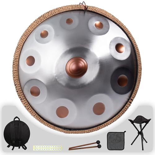 Amkoskr Handpan 19 inch D Minor Kurd Handpan 10 Notes Handpan Drum Instrument for Professional...