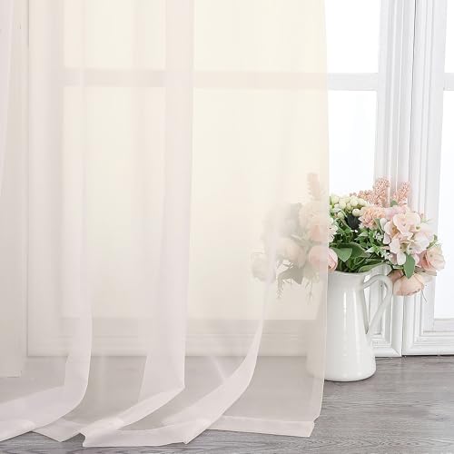 Image of Chyhomenyc Cream Sheer Curtains 120 Inches Long - Light Filtering Voile Extra Long Panel Drapes for Floor to Ceiling Window, Elegant Soft Living Room Curtains, Each 42Wx120L Inch, 10FT, 2 Panels