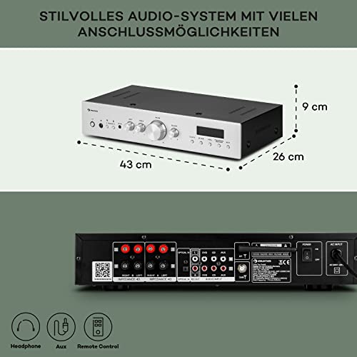 Auna Verstärker, HiFi Stereo Mini Verstärker, HiFi-Verstärker mit Bass & Treble Regler, 2 Kanal...