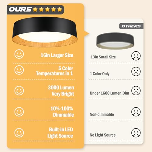 Image of Flush Mount Ceiling Light, 16in Modern Ceiling Light 5 Color Temperature