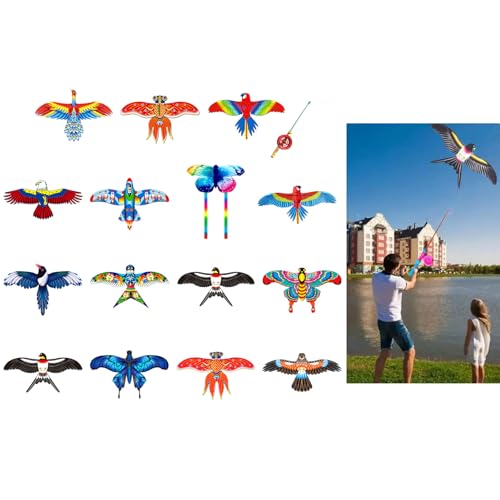 Adrosstoller Dynamic Wing Kites with Fishing Rod Line Dynamic Kites Kites Flying Toy for Children EasyFly Kites Outdoor Toy