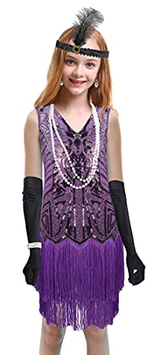 Girls 1920s Vintage Sequined Gatsby Fringed Flapper Dress Roaring 20s Party Dress