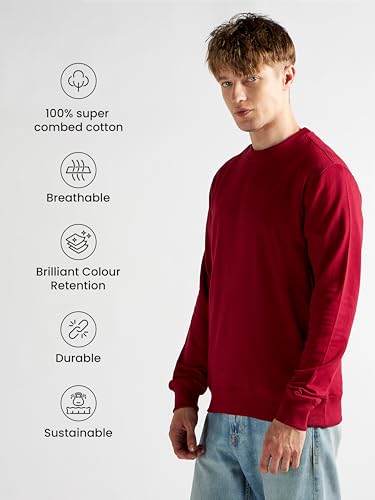 Image of Clans & Hans Men's Cotton Casual Crew Neck Sweatshirt - Heavyweight 240 GSM French Terry Fabric|Relaxed Fit Pullover|Essential Streetwear Sweatshirt for Men