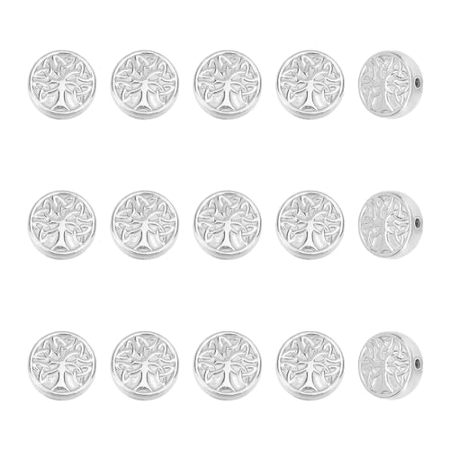 UNICRAFTALE 15pcs Stainless Steel Round Tree of Life Spacer Beads for Bracelet Necklace Jewelry Making, metal color