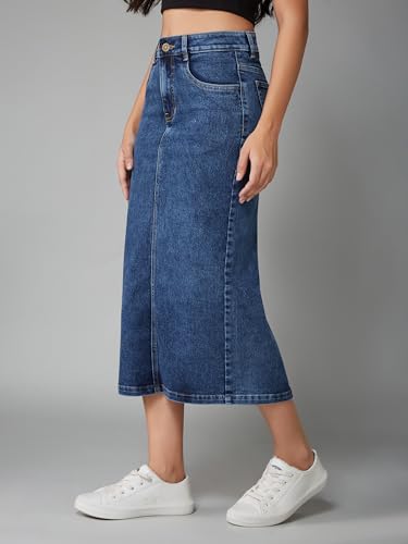 Image of Dolce Crudo Women's Flared High-Rise Stretchable Denim Maxi Skirt