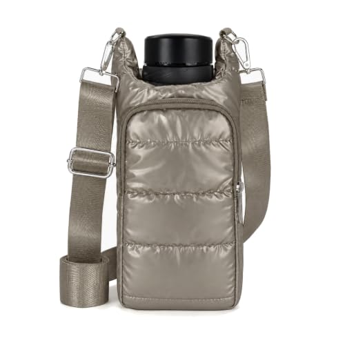 Image of KAMEILONG Puffer Water Bottle Holder Quilted Sports Pouch Bag with Adjustable Shoulder Strap Flask Sling Bag