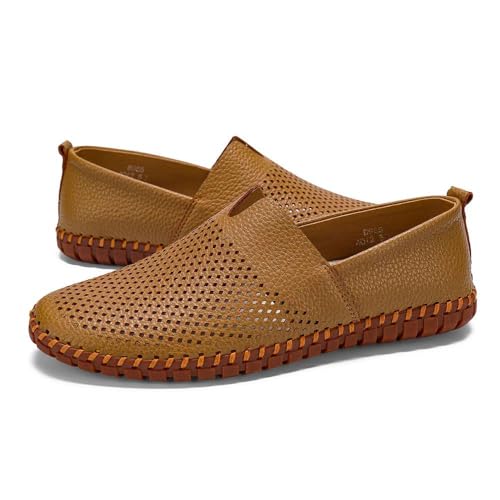Image of Men's Genuine Leather Loafer Shoes Slip On Soft Walking Shoes Perforated Driving Shoes