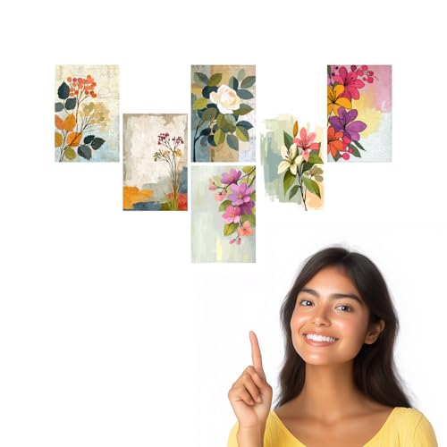 Image of SiddArtify Floral Wall Art Prints Set - Botanical Poster Decor for Living Room Bedroom Office - Set of 2-4x6 Inch - Board (Pack of 6) - Sticker (Pack of 6)